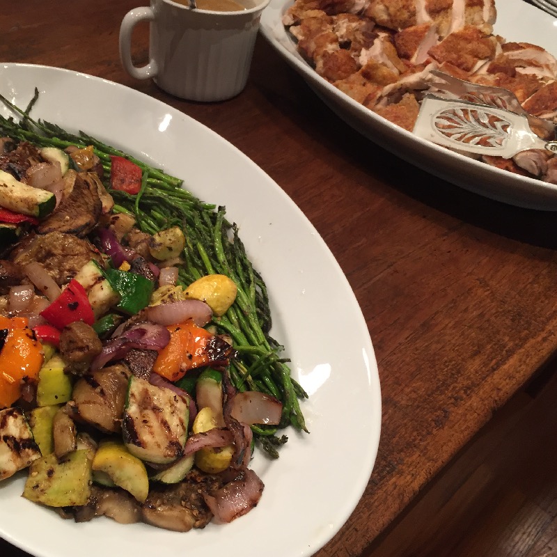 roasted chicken and grilled vegetables 