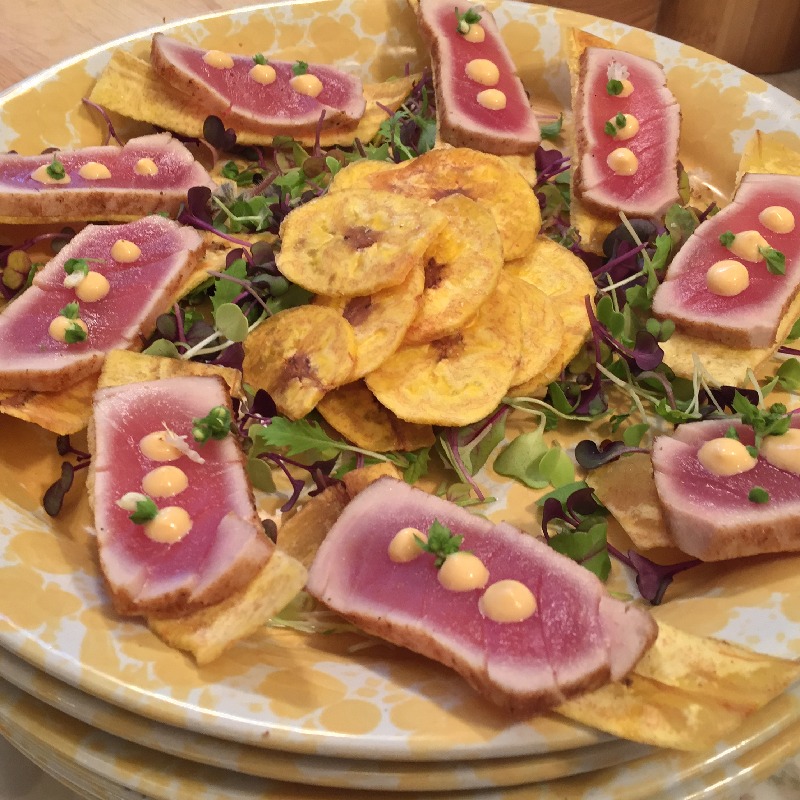 seared ahi tuna / crispy plantain / spicy mango 