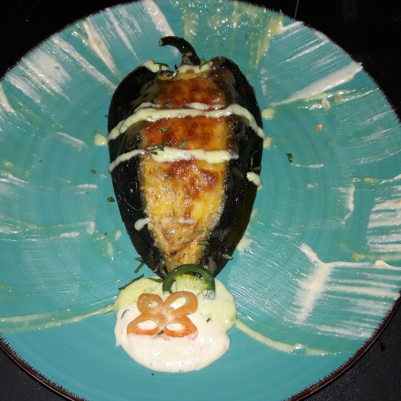Chorizo Stuffed Pablano Pepper with Habanero cream sauce