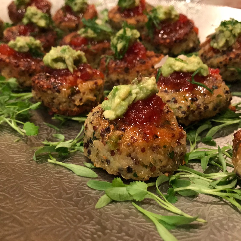 quinoa cakes with tomato jam and smashed avocado