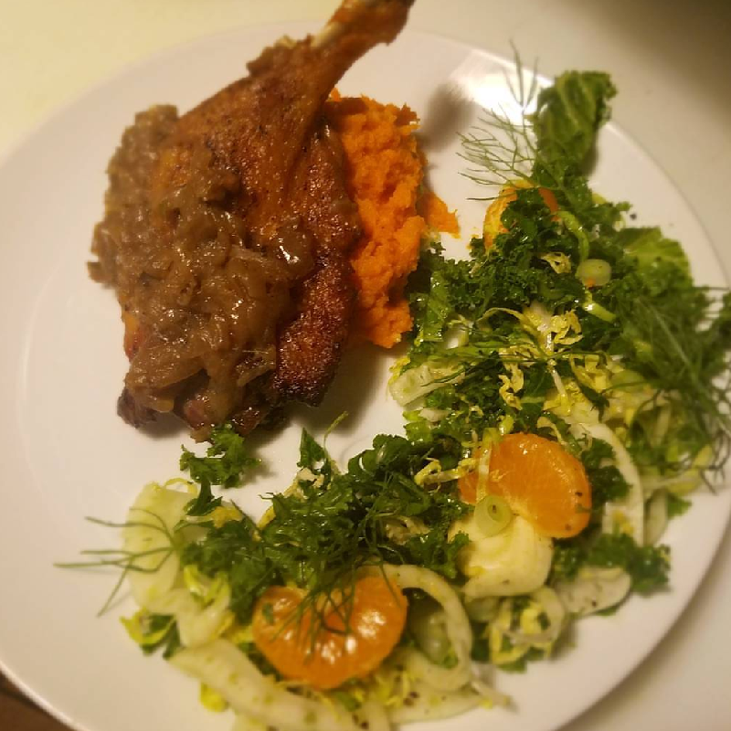 Fennel Kale Salad with Roasted Chicken Over Sweet Potato
