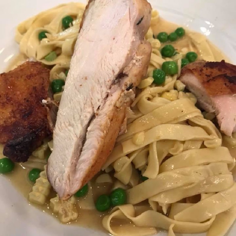 roasted organic chicken with fresh pasta 
