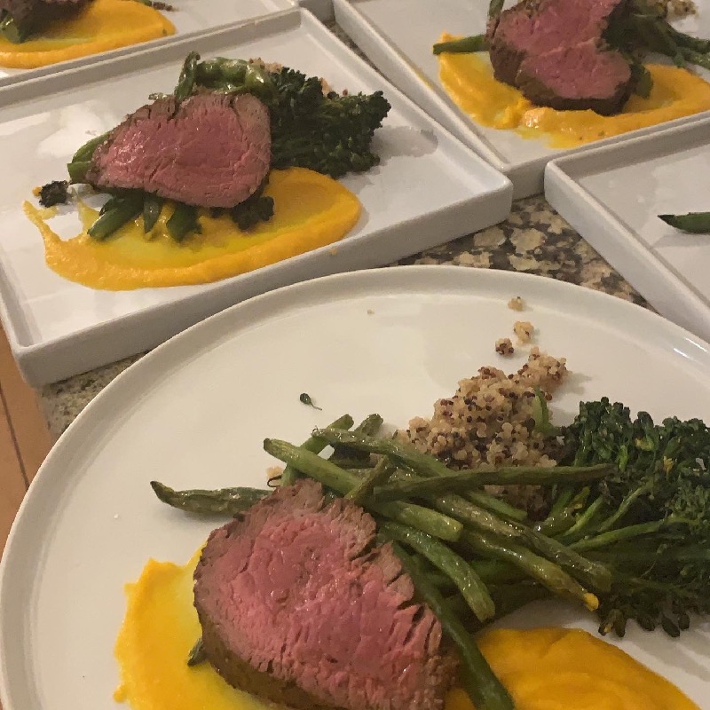roasted filet with butternut squash puree