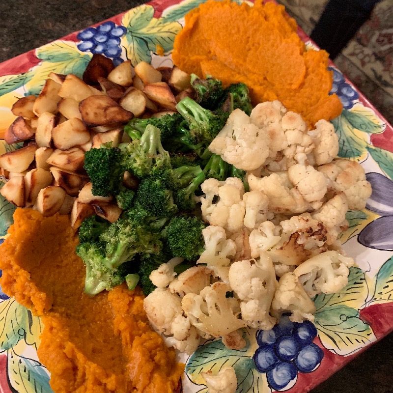 roasted market vegetables with butternut squash puree 