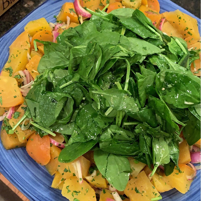 salt roasted beet and spinach salad 
