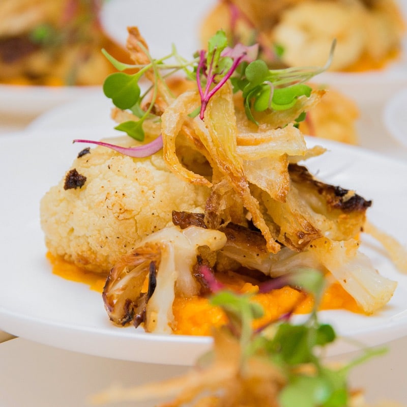 Roasted cauliflower with crispy shallots and sweet poato