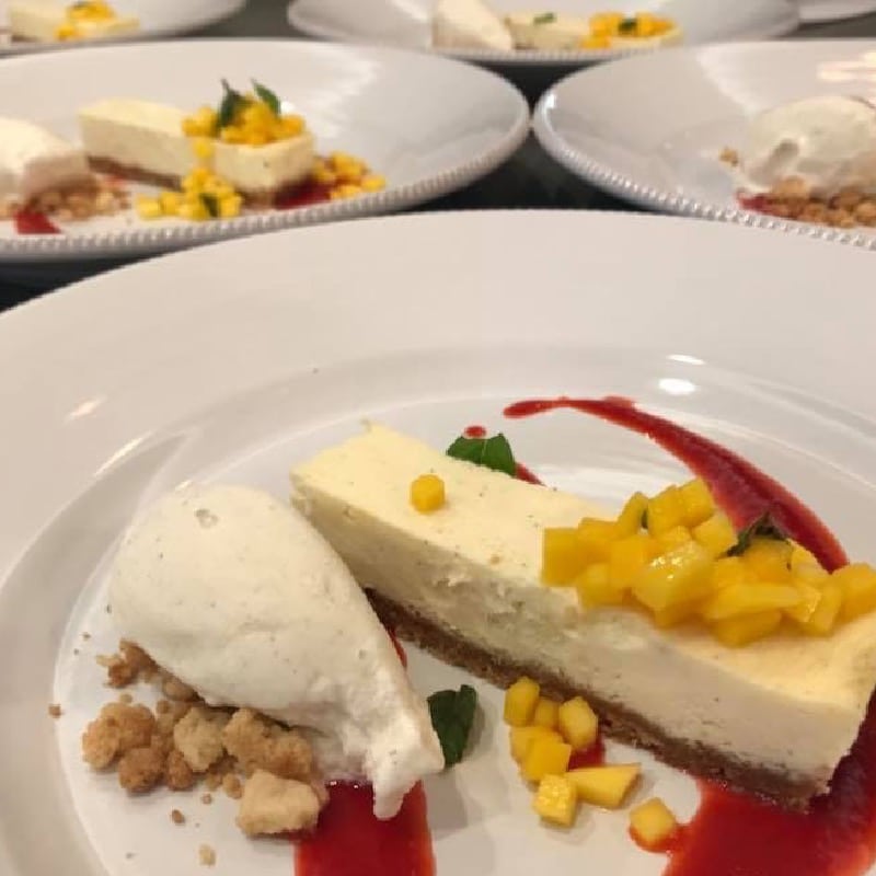 yuzu cheesecake with mango & raspberry 