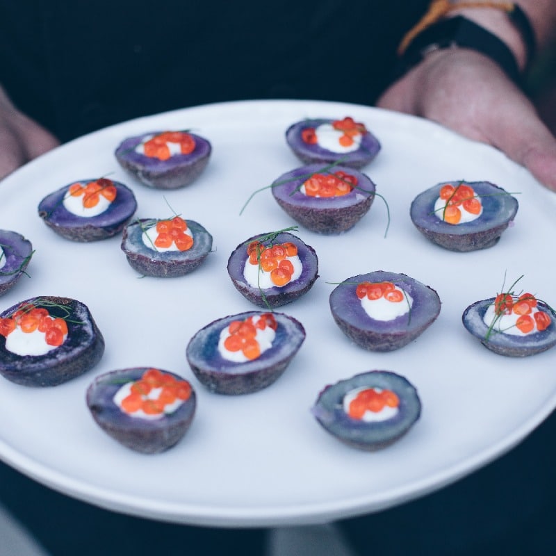 Salmon Roe, Creme Fraiche, Purple Peruvian Potato