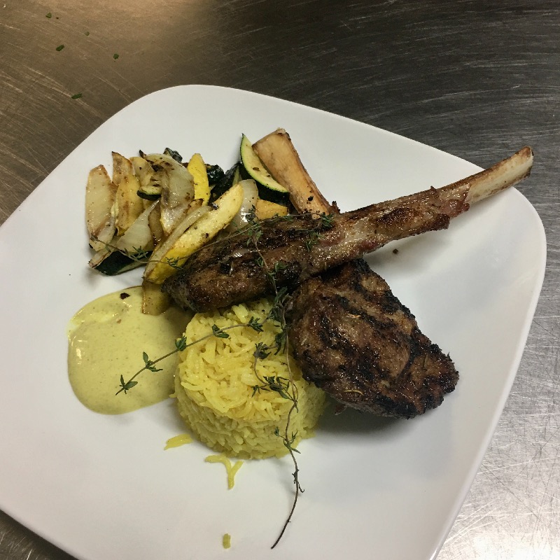 Grilled Lamb over Coconut Curry Rice