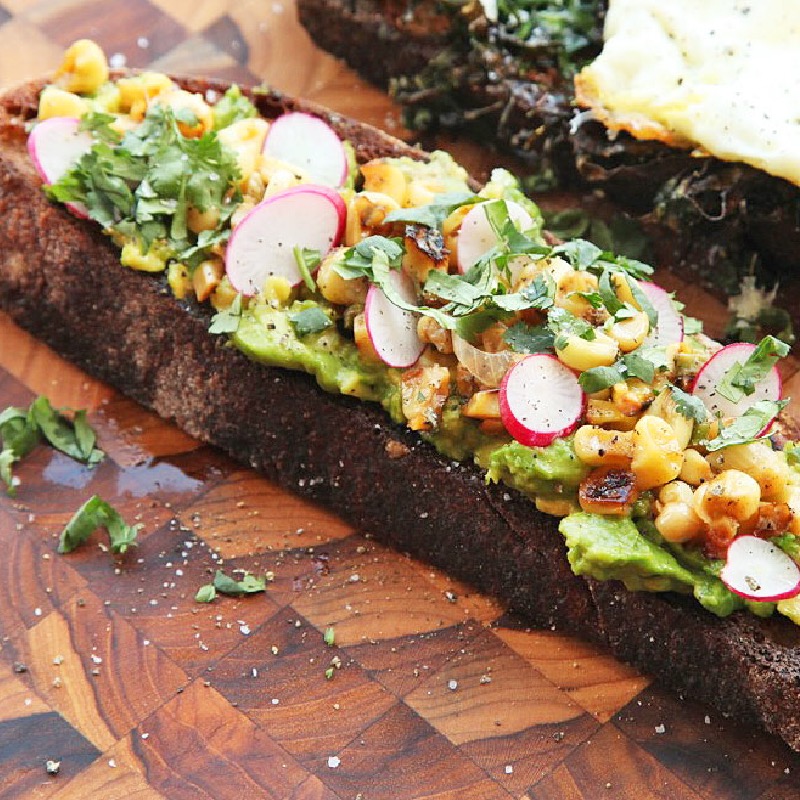Corn avocado tartine