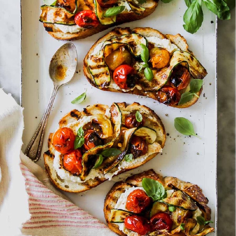 Goat cheese and grilled vegetable tartine