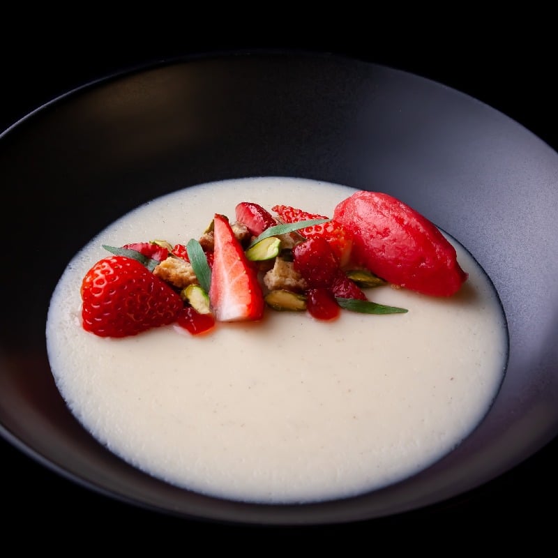 Strawberry, White Chocolate, Tarragon, Pistachio