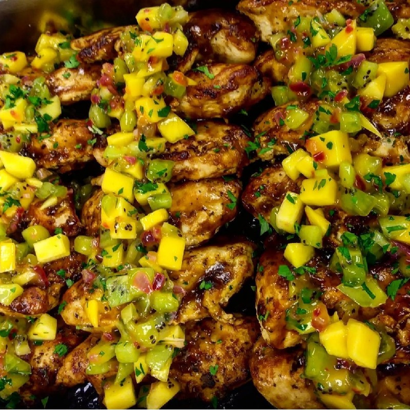Kiwi Mango Teriyaki Glazed Shrimp 