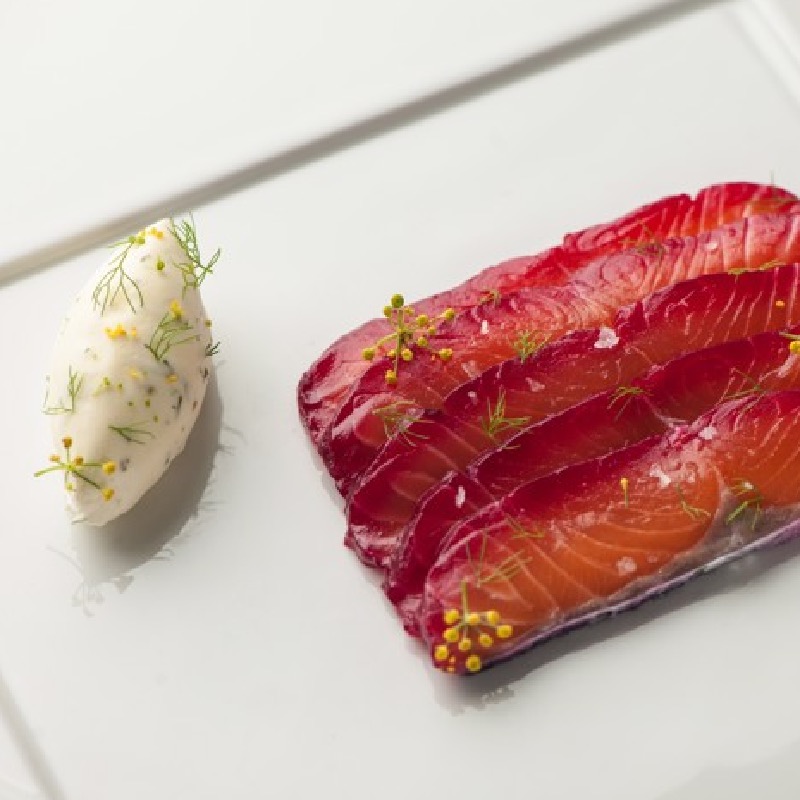 marinated salmon with fennel pollen cream