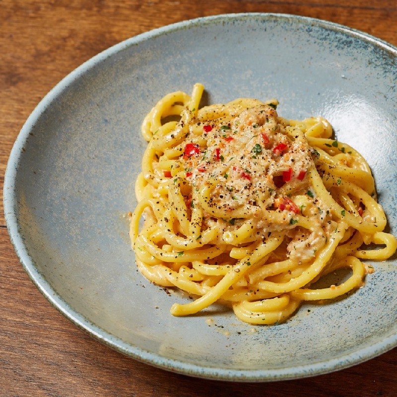 Bucatini with Cornish crab, chilli and lemon butter