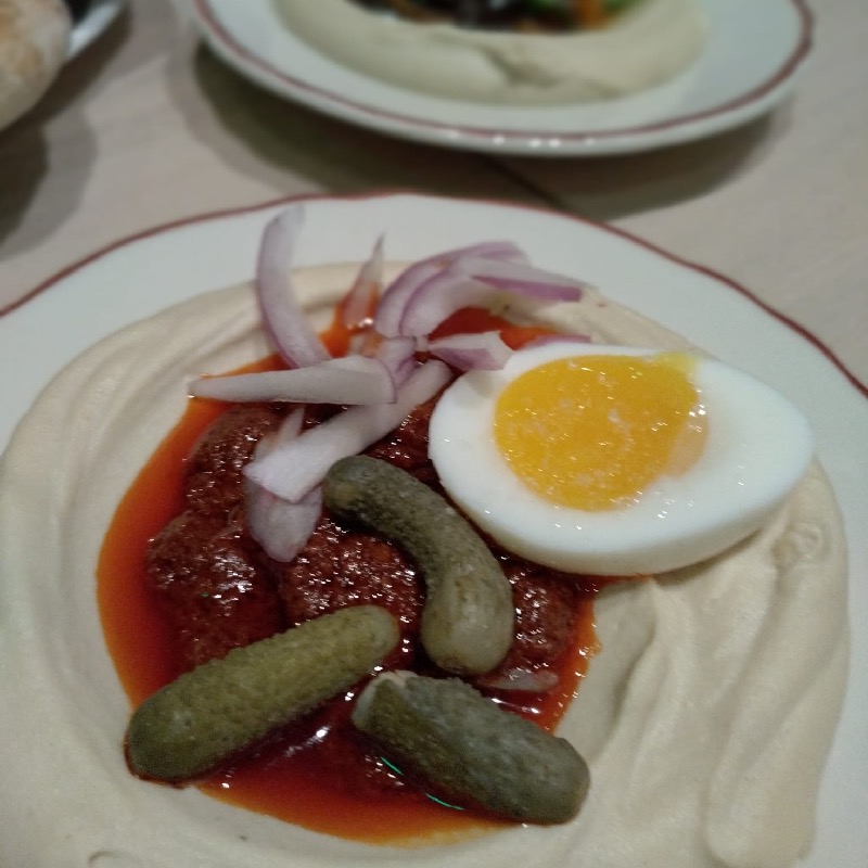 Hummus, cornichon, boiled eggs, duck nduja 