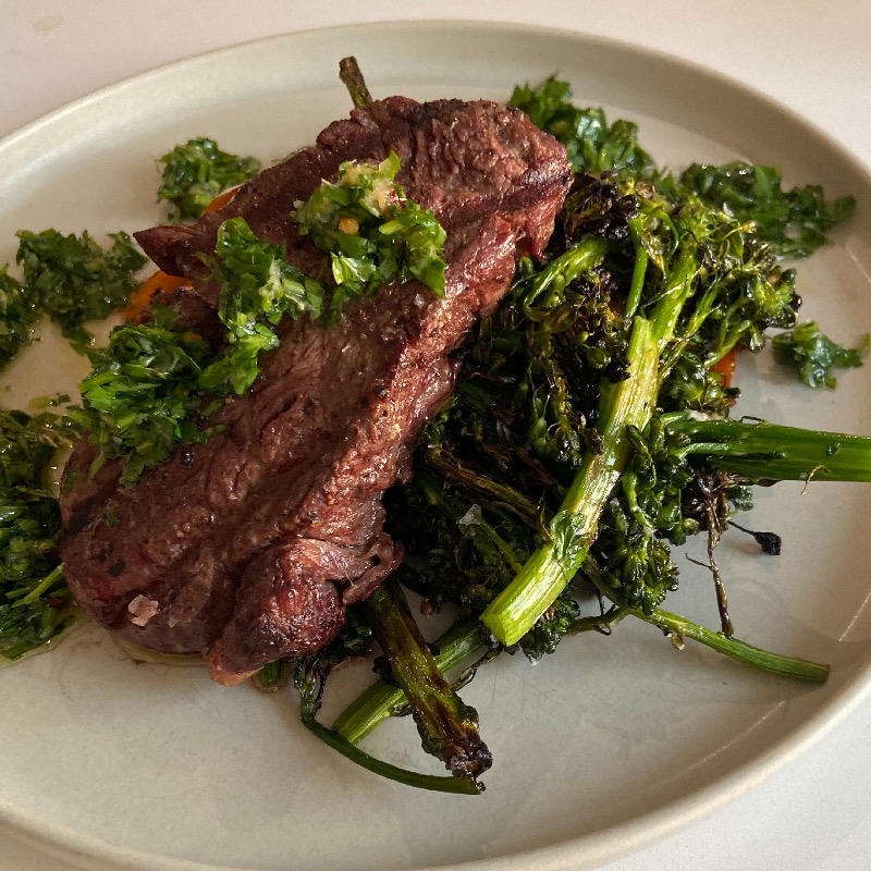 Steak, gremolata, & broccolini