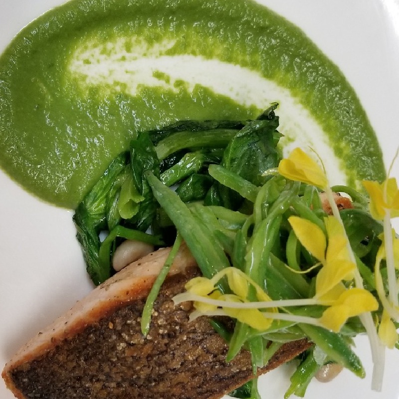 Roasted Salmon with Peas 3 ways