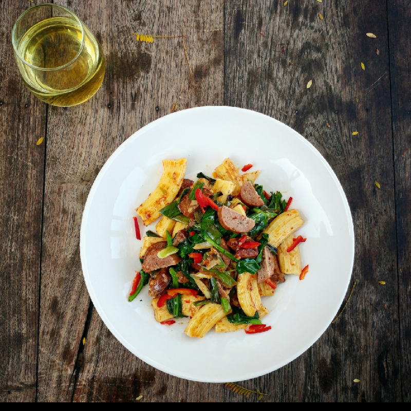 Sautéed sausage and fresh pasta