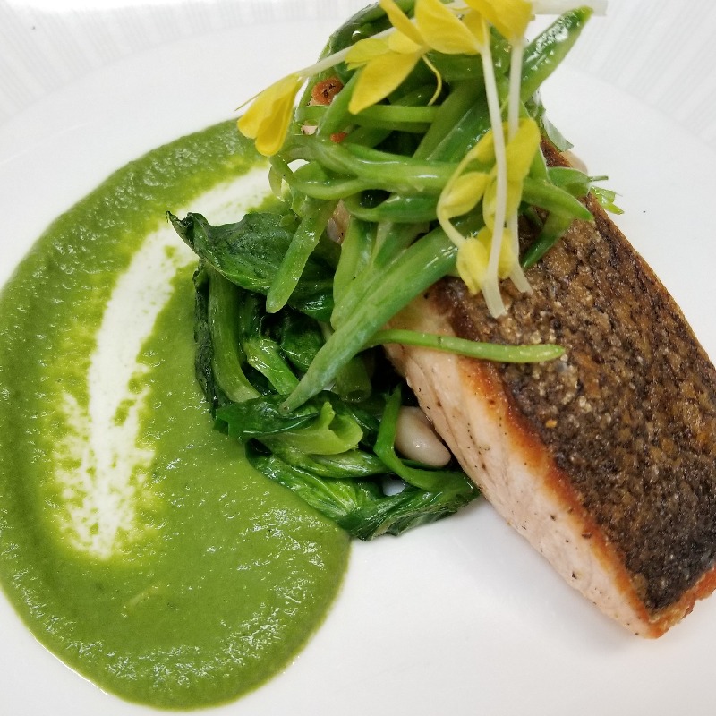 Roasted Salmon with Peas 3 ways