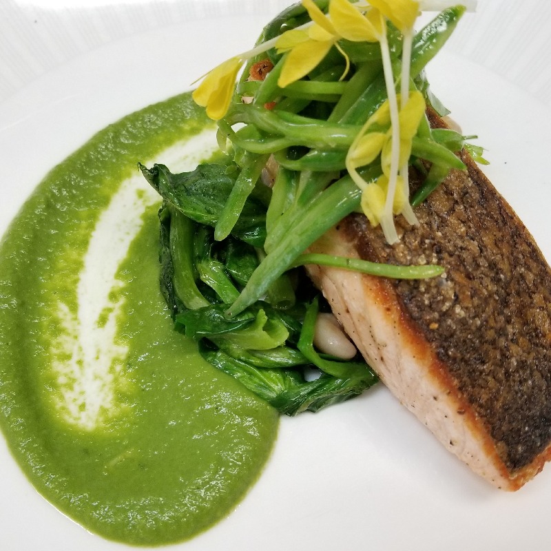 Salmon with Peas 3 ways