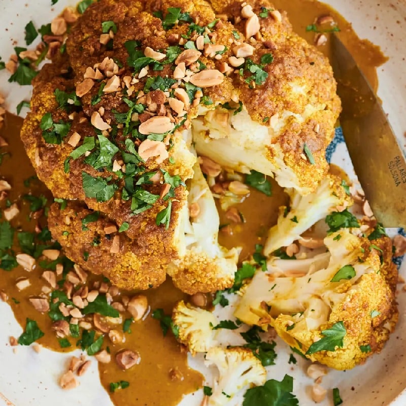 Whole roasted satay cauliflower