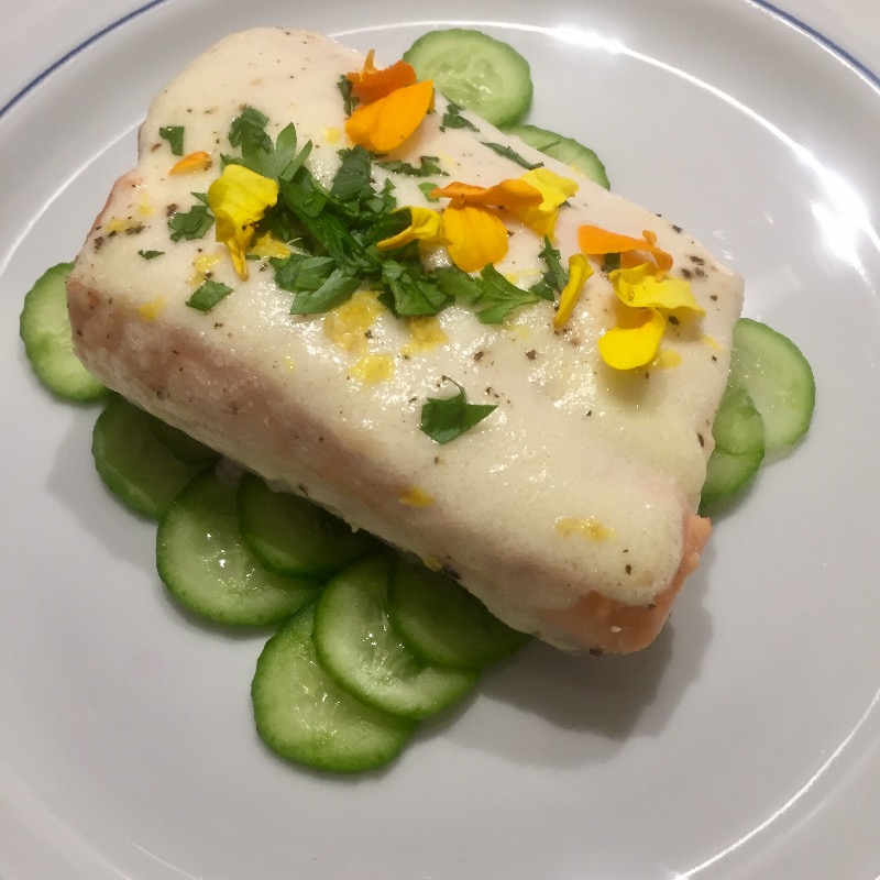 Salmon filet over English cucumber