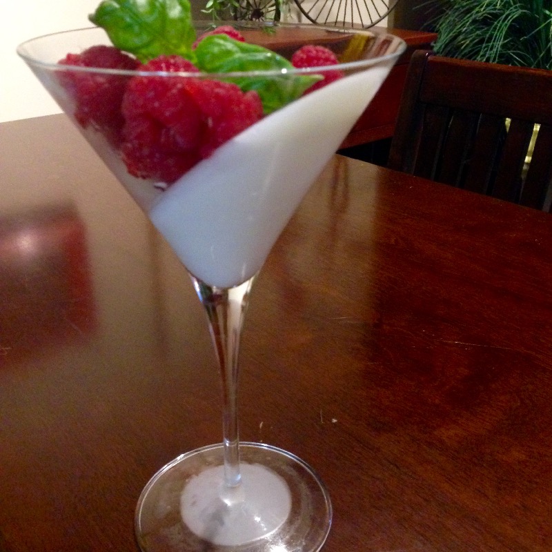 White chocolate and basil panna cotta